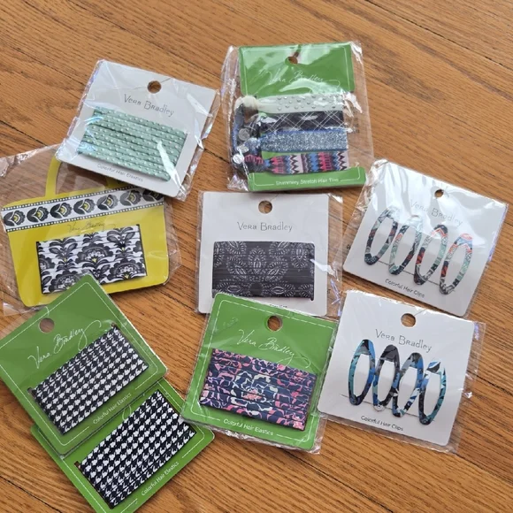 Vera Bradley Mixed Pattern Hair Accessories in Black, White, Teal, Pink, Navy - Picture 1 of 1